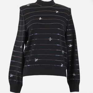 St John Evening Sz S Black Gold Rhinestones